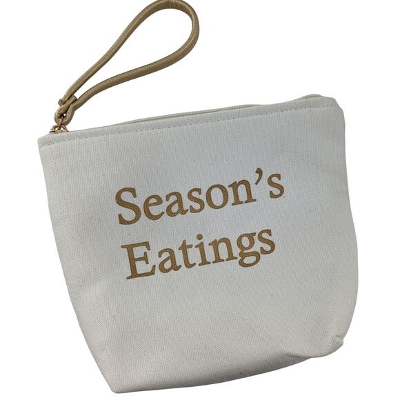 Christmas Canvas Bag 'Seasons Eatings' Gift Pouch Makeup Holiday Vegan - Picture 1 of 6